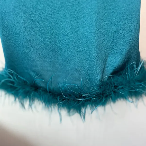NWT Thirty Thirty Feather Trimmed Cocktail Party Slip Dress in Emerald Size M - Image 7