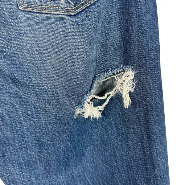 American Eagle SZ 4 Mom Jeans Hi-Rise Distressed Rips Zip-Fly Whiskered Blue - Image 11