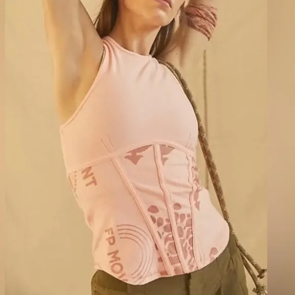 FREE PEOPLE MOVEMENT‎ Peach Printed Headstart Corset Tank Top Size S NWOT - Image 2