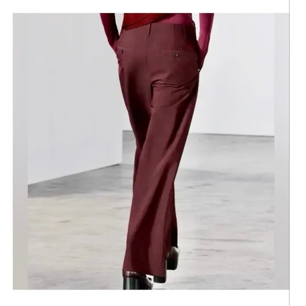 Zara Burgundy Wide Leg Trousers Size Medium High Rise Minimalist Chic 4043/043 - Image 14