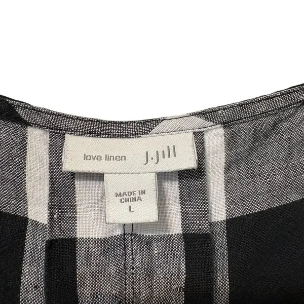 J Jill Womens Gingham Linen Top L Black White Checkered Relaxed Fit Classic‎ - Image 7