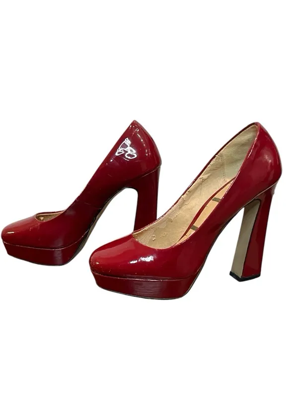 Vintage Y2K-era ELLE red patent leather platform pumps heels - Image 5