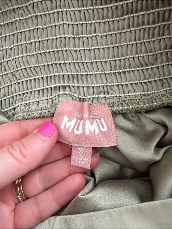 Show Me Your Mumu Claire Midi Boho Dress Moss Green Luxe Satin S - Image 11