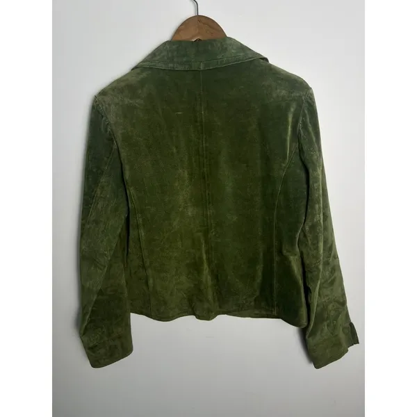 VTG Live A Little Green Suede Leather Jacket Wm MD Boho Y2K 90 Punk Gilmore Girl - Image 10