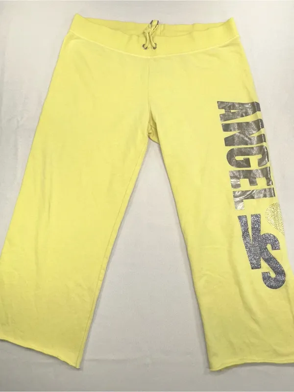 VTG Victoria's Secret Supermodel Essentials Bling Angel Wings Sweat Set Yellow L - Image 9