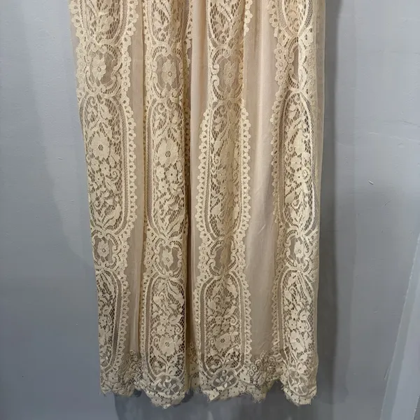 MEROKEETY Beige Nude Lace‎ Floral Maxi Dress Sz M Sheer Boho Romantic Fairy NWT - Image 4