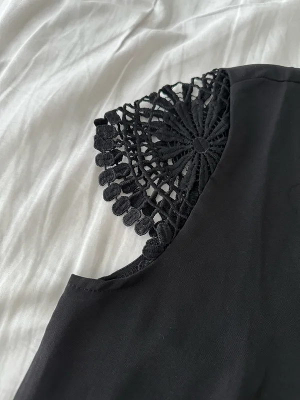 Black V-Neck Blouse With Lace Cap Sleeves - Image 4