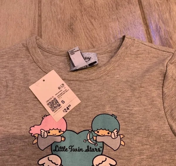 Little Twin Stars Baby Tee Shirt Size Small Women’s Forever 21 Grey Shirt Sanrio - Image 3