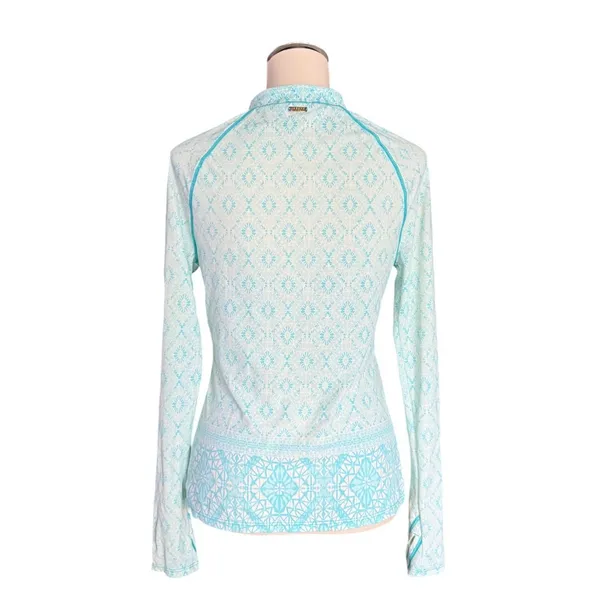 Cabana Life Women Rash Guard Long Sleeve Teal Geometric Quarter Zip Swim Top Med - Image 4