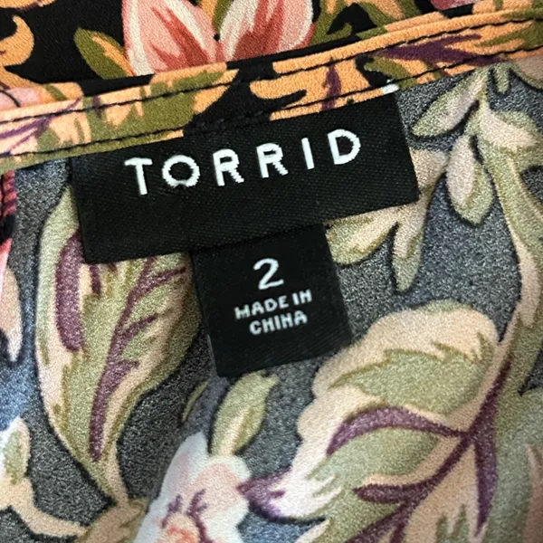 Torrid Top Womens Peplum Crepe Cage Front Floral Short Sleeve Multicolor 2‎ - Image 5