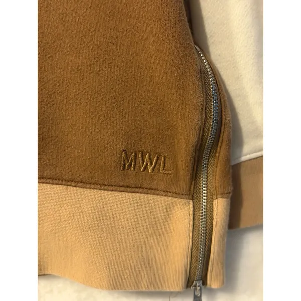 Madewell MWL Colorblock Side Zip Hoodie Brown Tan Cream‎ Organic Cotton Small - Image 4