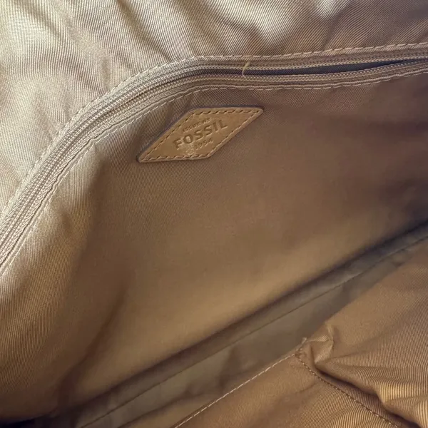 Fossil kinley Women's Crossbody Bag Key Pattern Canvas Leather Trim Cream Brown - Image 10