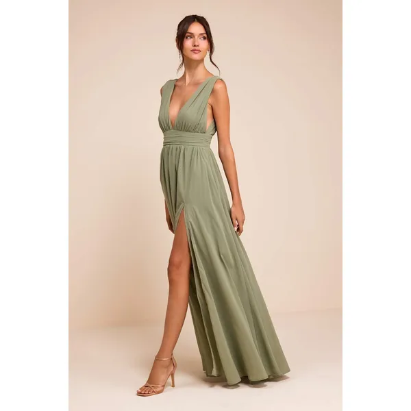 Lulus Heavenly Hues Sage Brush Maxi Dress Chiffon Bridesmaid Formal Medium NWT - Image 3