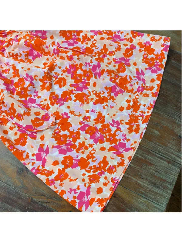 LUCY PARIS Pink & Orange Floral Puff Sleeve Toulouse Tie Babydoll Mini Dress S - Image 6