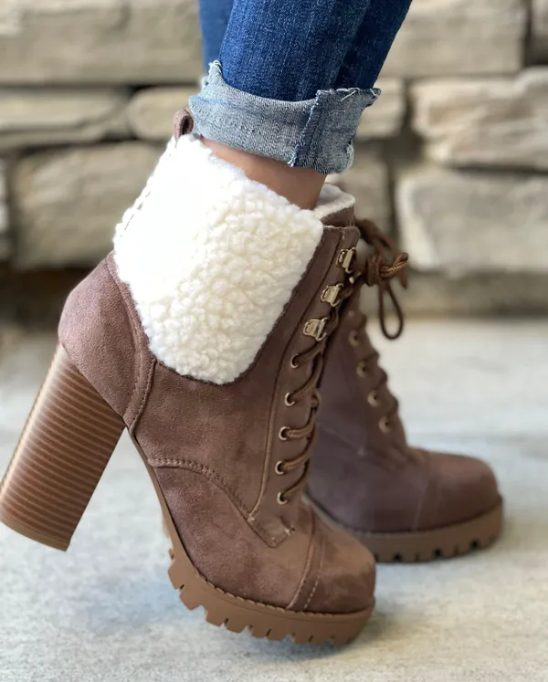 Top Moda Tan Fleece Ankle Lug Sole Bootie - Image 3
