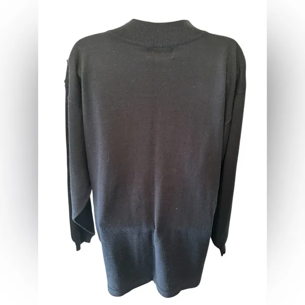 VTG Casual Corner Wool Blend Navy Mock Neck Sweater Size L W/ Button Shoulder - Image 3