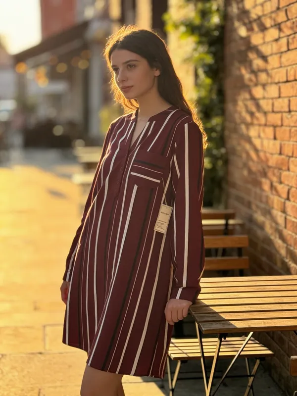 NWT Janette Plus Blouse Long Sleeve Striped Maroon White‎ Navy SZ XL - Image 8