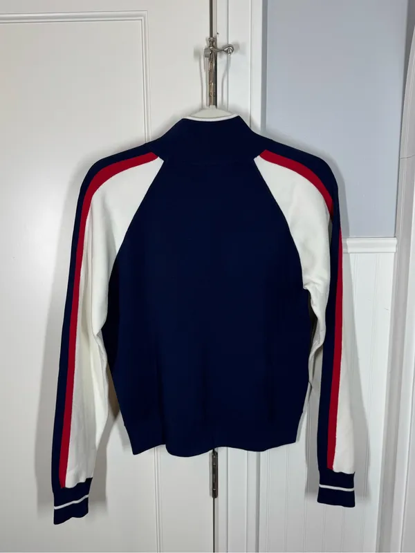 Madewell Womens Colorblock Quarter Zip Raglan Sweater Navy Red White Small NWT - Image 6