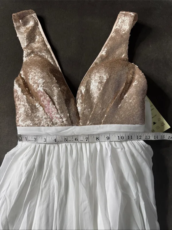 Women’s Full Length Prom Party Dress Deep V-Neck Sequined Bodice Bow Size 2 NEW - Image 9