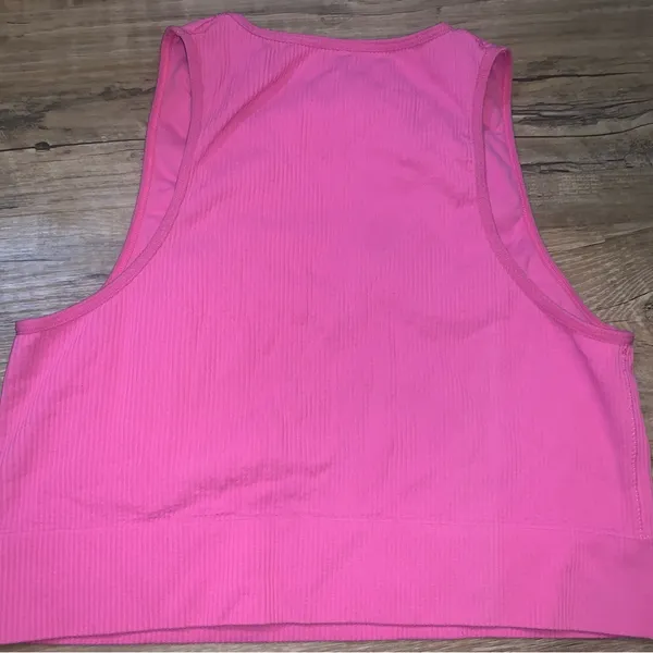 Garage hot pink ribbed plunge crop top - Image 2