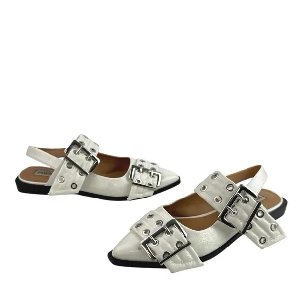 Steve Madden Graya White Patent Leather Studded Pointed Toe Slingback Flats 8 - Image 5