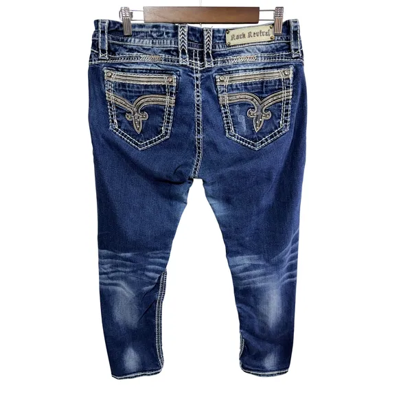 Rock Revival Mel Ankle Skinny Jeans Women's 34 Blue Embellished Boho Cotton - Image 2
