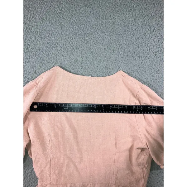 American Threads Wrap Top Peplum Women Large Pink Minimalist Side Tie Cotton - Image 11