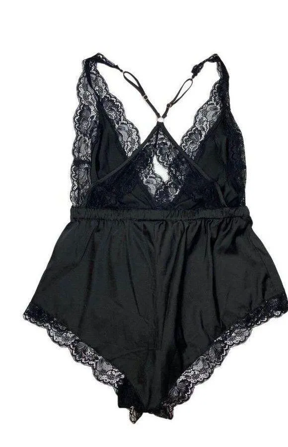 New Fox Royal Slinky Romper Black Womens Size XXS (12) Sexy Lace Strap Sleepwear - Image 5
