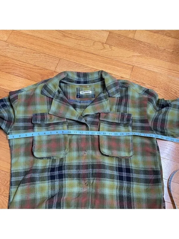 Free People We The Free Izzy Cargo Shirt plaid oversized Shacket Green Grunge M - Image 11