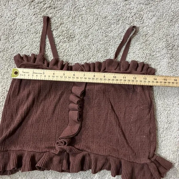 Zara Ribbed Ruffled Cami Top Brown Spaghetti Strap Cropped Tank‎ Women S - Image 6
