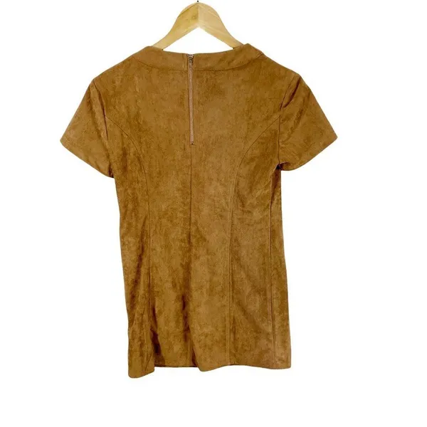Mona B‎ Womens Suede Brown Short Sleeve Shift Dress Zip S - Image 2
