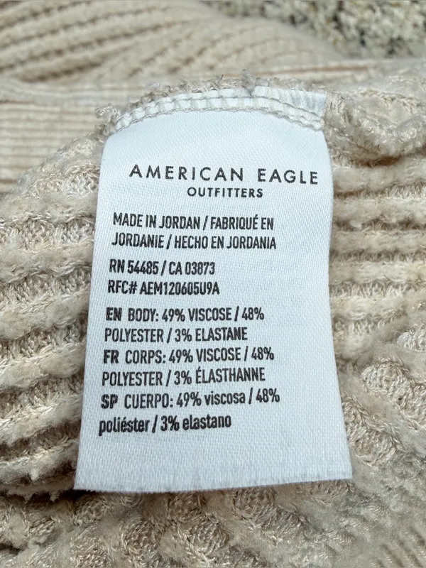 American Eagle Oversized Waffle Knit Long Sleeve Sweater Small Oatmeal Beige Tan - Image 6