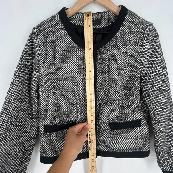 Stile Benetton Blazer Womens S Black White Tweed Casual Office Work‎ Snap Front - Image 11