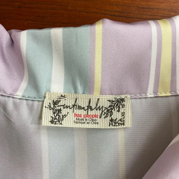 Free People Dreamy Days Satin Oversized Pastel Stripe Pajama Shirt Top XS 💛🎀 - Image 9