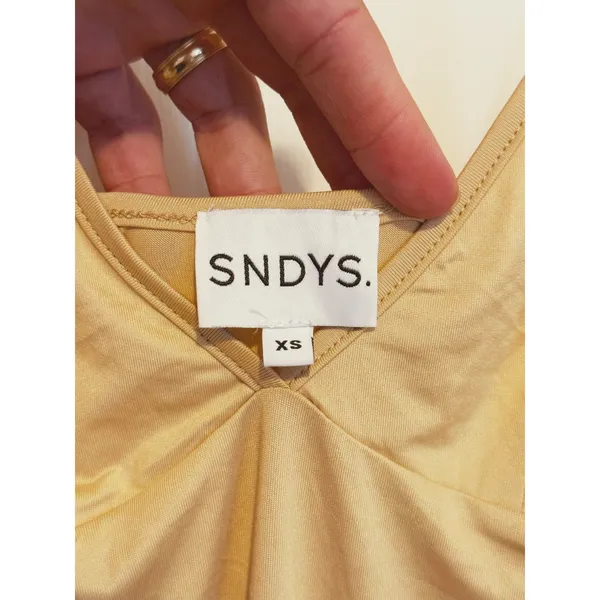 Y2K SNDYS Babydoll Satin Slip Dress XS Tan Beige Minimal Quiet Luxury Cocktail - Image 4
