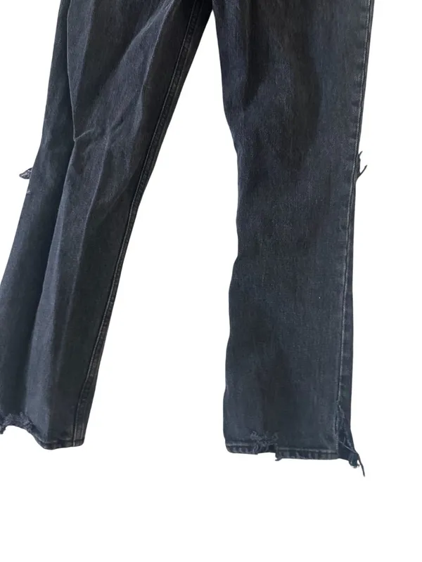 ABERCROMBIE & FITCH 90s Straight Ultra High Rise Black Distressed Jeans Sz 25/0 - Image 3