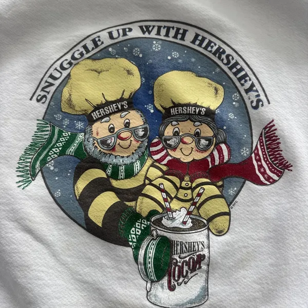 Jerzees Vintage 90s Hershey's Hot Cocoa Sweatshirt XL White Graphic Crewneck - Image 4