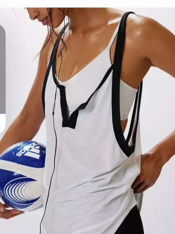 NWOT Free People Batter Up Tank Built In Bra Sweat Wicking White Black Medium - Image 4