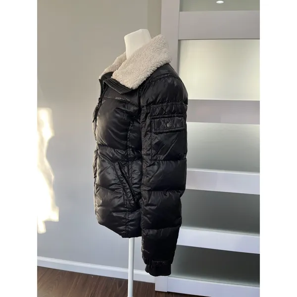 S13 New York Black Puffer Jacket Sherpa Collar Quilted Down Fill Women's XS‎ - Image 3