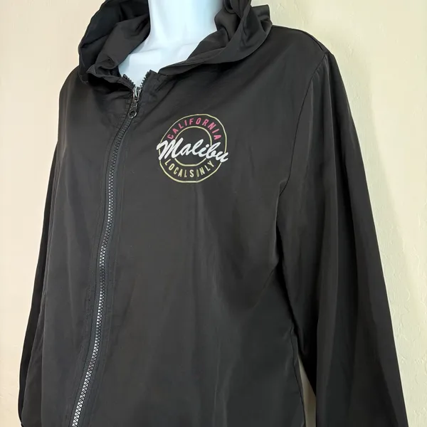 Brandy Melville Malibu California Lightweight Zip Up Hooded Jacket‎ Fits Med/Lg - Image 2