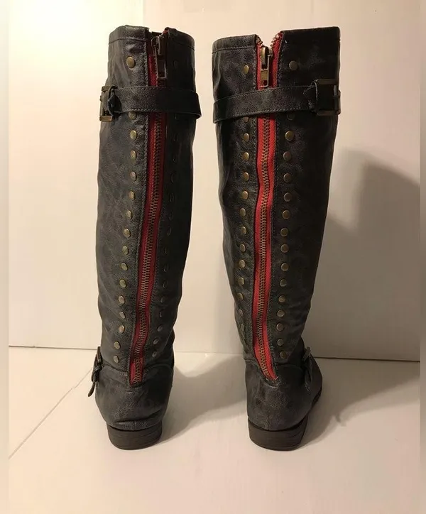 Journee Collection gray red tall boots women size 10 - Image 5
