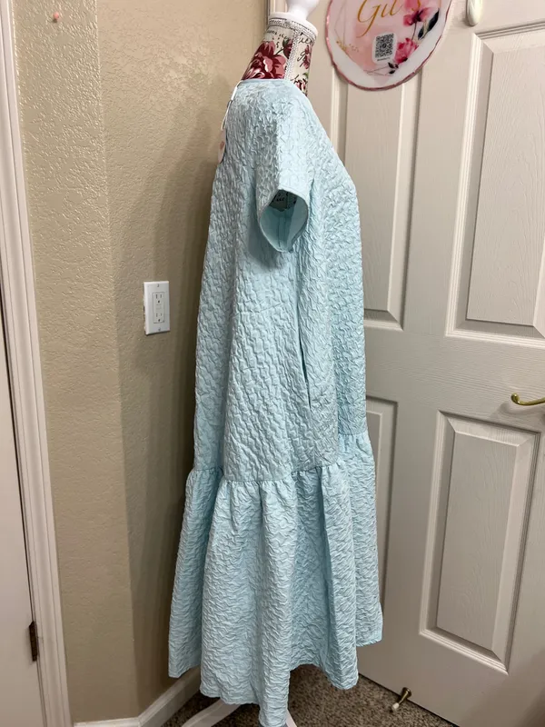 Ka Light Blue Short Sleeve Ruffled Hem Dress with pockets - Image 3