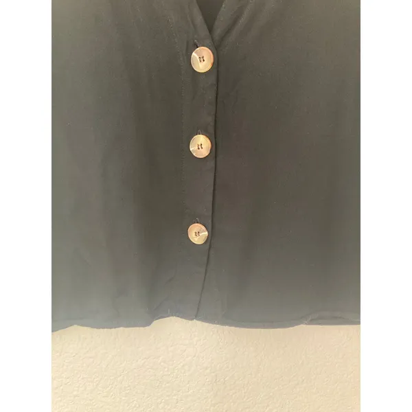 Asos Black Indie Cottage Granola Girl Gritty Boho Fall Viscose Black Button Top - Image 2
