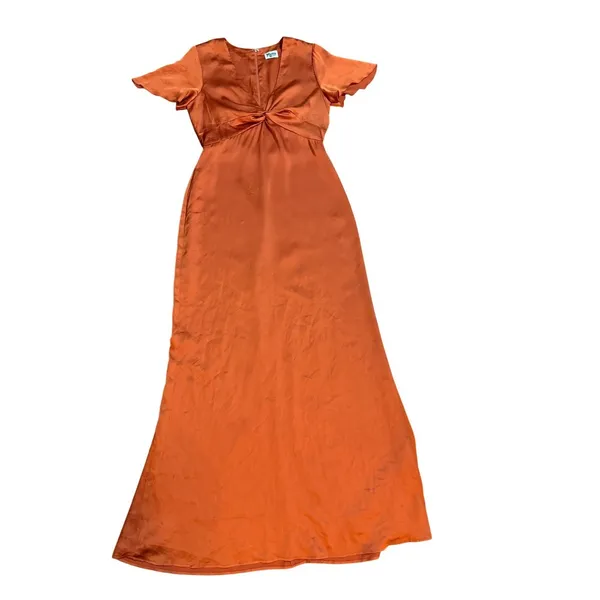 Show Me‎ Your Mumu Rome Twist Gown Burst Orange Satin V Neck Maxi Dress sz L - Image 5