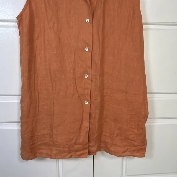 Banana Republic Shirt Women Large Orange Vintage 100% Linen Sleeveless Safari - Image 7