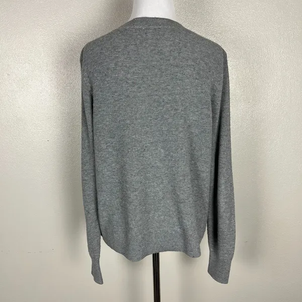Loft Sweater Top‎ Women L Grey Speckled Ribbed Knit Crew Neck Preppy Lightweight - Image 8