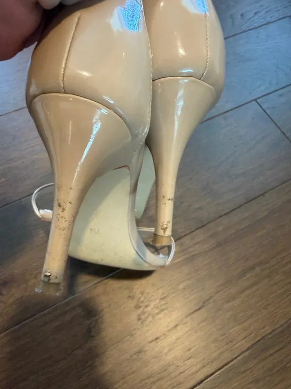 Steve Madden Silly Ankle Strap Nude Beige Patent Leather Heeled Size 7 - C37-080 - Image 9