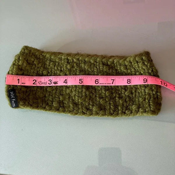 WW Knits Olive Green Chunky Hand Knit Wool Headband Ear Warmer One Size - Image 4