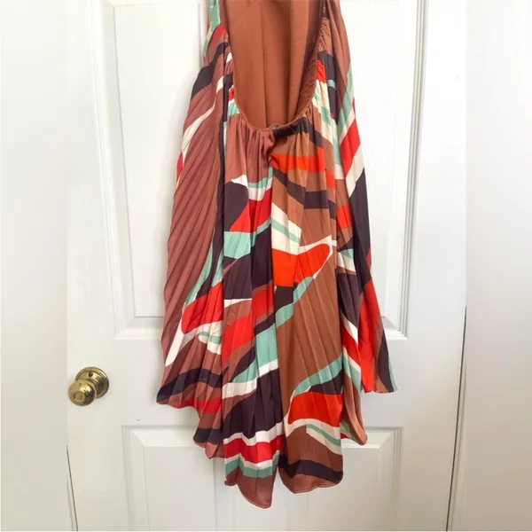 Anthropologie Hutch Halter‎ Pleated Swing Mini Dress Orange Blue Brown M NWT - Image 13