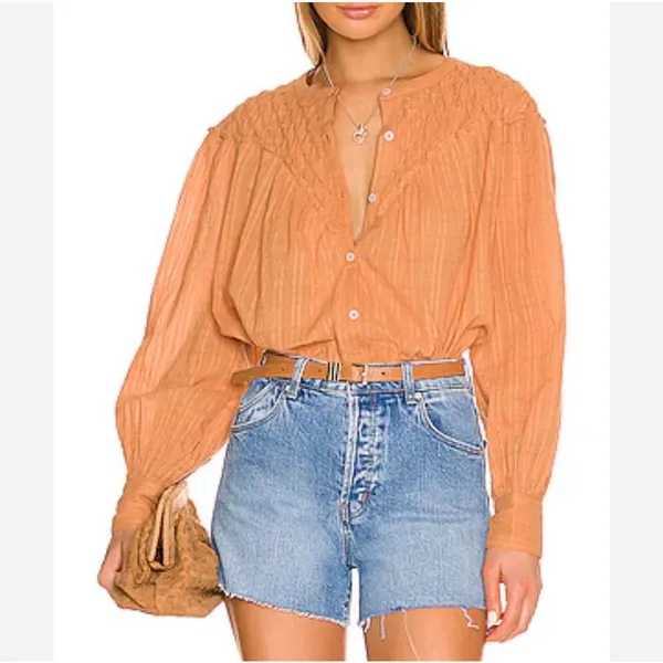 Free People $138 Marigold Button down Blouse Top Wood Chimes Fall Oversized M - Image 4